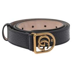 Pre Owned Gucci Black Leather GG Marmont Slim Buckle Belt 80CM