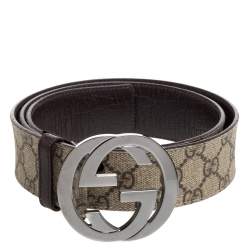 Pre Owned Gucci Beige GG Supreme Canvas Interlocking G Buckle Belt 90CM