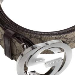 Pre Owned Gucci Beige GG Supreme Canvas Interlocking G Buckle Belt 90CM