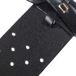 Pre Owned Gucci Black Perforated  Leather Interlocking G Buckle Belt 90CM