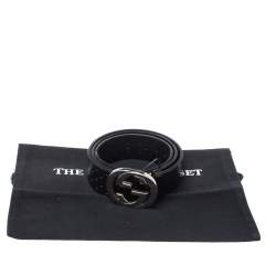 Pre Owned Gucci Black Perforated  Leather Interlocking G Buckle Belt 90CM