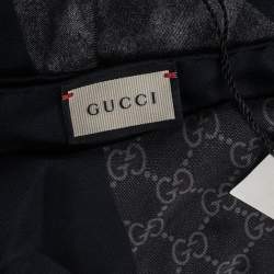 Gucci Dark Grey Silk Monogram Wolf Print Scarf