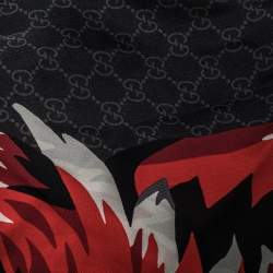 Gucci Dark Grey Silk Monogram Wolf Print Scarf
