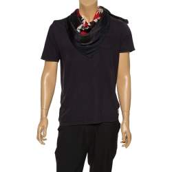 Gucci Dark Grey Silk Monogram Wolf Print Scarf