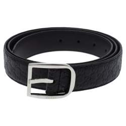 Pre Owned حزام غوتشي إبزيم جلد غوتشيسيما أسود مقاس 100 سم