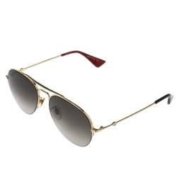 Pre Owned Gucci Bicolor & Gold/ Brown Gradient GG0107S Aviator Sunglasses