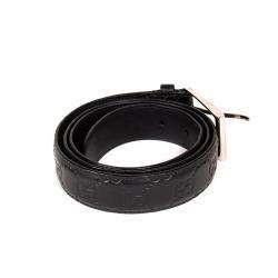 Pre Owned حزام غوتشي إبزيم جلد غوتشيسيما أسود 95 سم