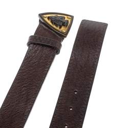 Pre Owned Gucci Dark Brown Leather Hysteria Crest Belt 90 CM