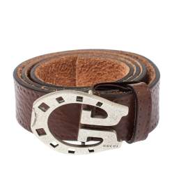 Pre Owned حزام غوتشي إبزيم حدوة حصان جلد بني 90 سم