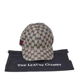 مملوكة مسبقًا Gucci Beige/Grey GG Canvas Web Detail Baseball Cap M