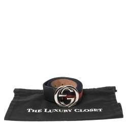 Pre Owned  حزام غوتشي بإبزيم حرفي الشعار جي جي متشابكين جلد وكانفاس ويب أحمر 80 سم