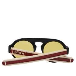 Pre Owned نظارة شمسية غوتشي "جي جي02256أس" مستديرة أصفر و خطوط وب و أسود