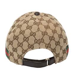 Pre Owned Gucci Beige Logo Monogram Web Stripe Detail Canvas Baseball Cap XL