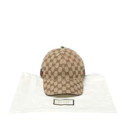 Pre Owned Gucci Beige Logo Monogram Web Stripe Detail Canvas Baseball Cap XL