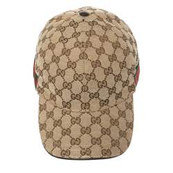 Pre Owned Gucci Beige Logo Monogram Web Stripe Detail Canvas Baseball Cap XL