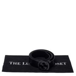 مملوكة مسبقًا Gucci Black Leather Interlocking G Buckle Belt 95CM