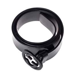 مملوكة مسبقًا Gucci Black Leather Interlocking G Buckle Belt 95CM