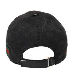 Pre Owned قبعة بيسبول غوتشي تفاصيل ويب كانفاس غوتشيسيما سوداء S