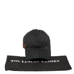 Pre Owned قبعة بيسبول غوتشي تفاصيل ويب كانفاس غوتشيسيما سوداء S