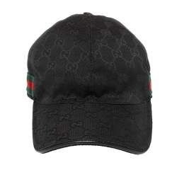 Pre Owned قبعة بيسبول غوتشي تفاصيل ويب كانفاس غوتشيسيما سوداء S