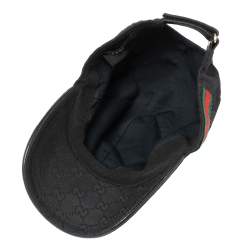 Pre Owned قبعة بيسبول غوتشي تفاصيل ويب كانفاس غوتشيسيما سوداء S