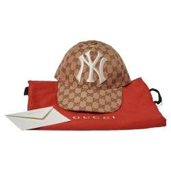 Pre Owned Gucci Beige Monogram NY Yankees Baseball Cap