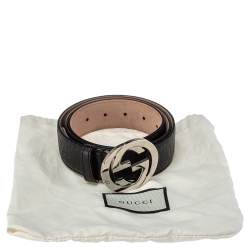 Pre Owned حزام غوتشي بإبزيم GG متقاطع جلد غوتشيسيما أسود 85 سم