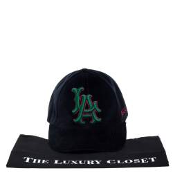 Pre Owned كاب بيسبول غوتشي قطيفة مطرز أل ايه أزرق كحلي