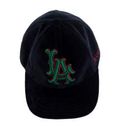 Pre Owned كاب بيسبول غوتشي قطيفة مطرز أل ايه أزرق كحلي