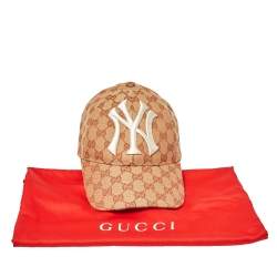 مملوكة مسبقًا Gucci Beige Monogram Canvas NY Yankees Baseball Cap