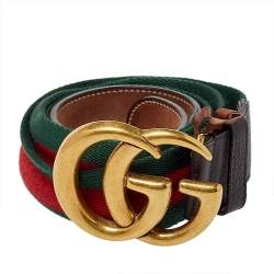 مملوكة مسبقًا Gucci Brown Leather Web Double G Buckle Belt 105CM