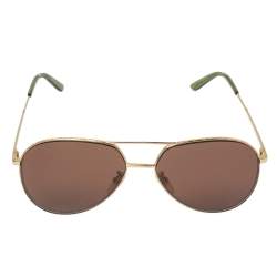 Pre Owned Gucci Gold Tone/Brown GG0356S Aviator Sunglasses