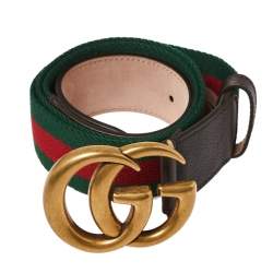 مملوكة مسبقًا Gucci Brown Web Canvas and Leather Double G Buckle Belt 90 CM