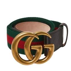 مملوكة مسبقًا Gucci Brown Web Canvas and Leather Double G Buckle Belt 90 CM