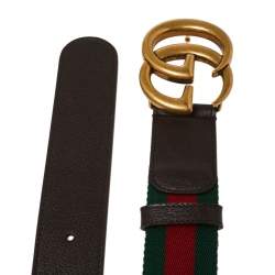 مملوكة مسبقًا Gucci Brown Web Canvas and Leather Double G Buckle Belt 90 CM