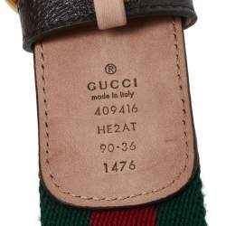 مملوكة مسبقًا Gucci Brown Web Canvas and Leather Double G Buckle Belt 90 CM