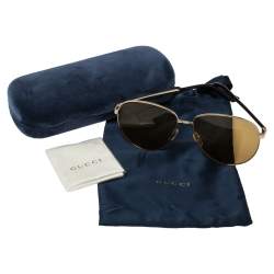 Pre Owned Gucci Gold Tone/Yellow GG0138S Aviator Sunglasses