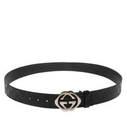 Pre Owned Gucci Black Guccissima Leather Square G Belt 100CM