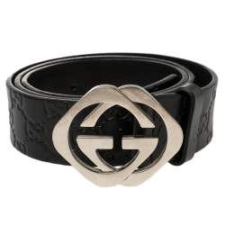 Pre Owned Gucci Black Guccissima Leather Square G Belt 100CM