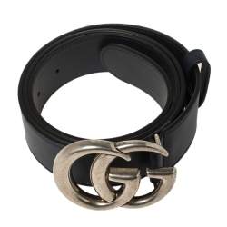 Pre Owned Gucci Blue Leather GG Marmont Buckle Belt 95CM