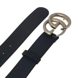 Pre Owned Gucci Blue Leather GG Marmont Buckle Belt 95CM