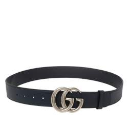 Pre Owned Gucci Blue Leather GG Marmont Buckle Belt 95CM