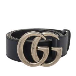 Pre Owned Gucci Blue Leather GG Marmont Buckle Belt 95CM