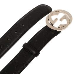 Pre Owned Gucci Black Guccissima Leather Interlocking G Buckle Belt 115CM