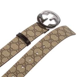 Pre Owned Gucci Beige GG Supreme Canvas Interlocking G Buckle Belt 105 CM