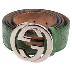 مملوكة مسبقًا Gucci Green Guccissima Leather Interlocking G Buckle Belt 100 CM
