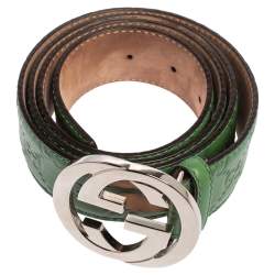 مملوكة مسبقًا Gucci Green Guccissima Leather Interlocking G Buckle Belt 100 CM