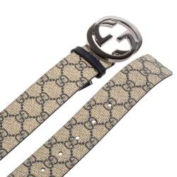 Pre Owned Gucci Beige GG Supreme Canvas Interlocking G Buckle Belt 90 CM
