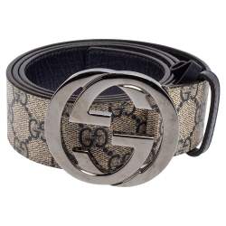 Pre Owned Gucci Beige GG Supreme Canvas Interlocking G Buckle Belt 90 CM