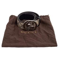 Pre Owned Gucci Beige GG Supreme Canvas Interlocking G Buckle Belt 90 CM